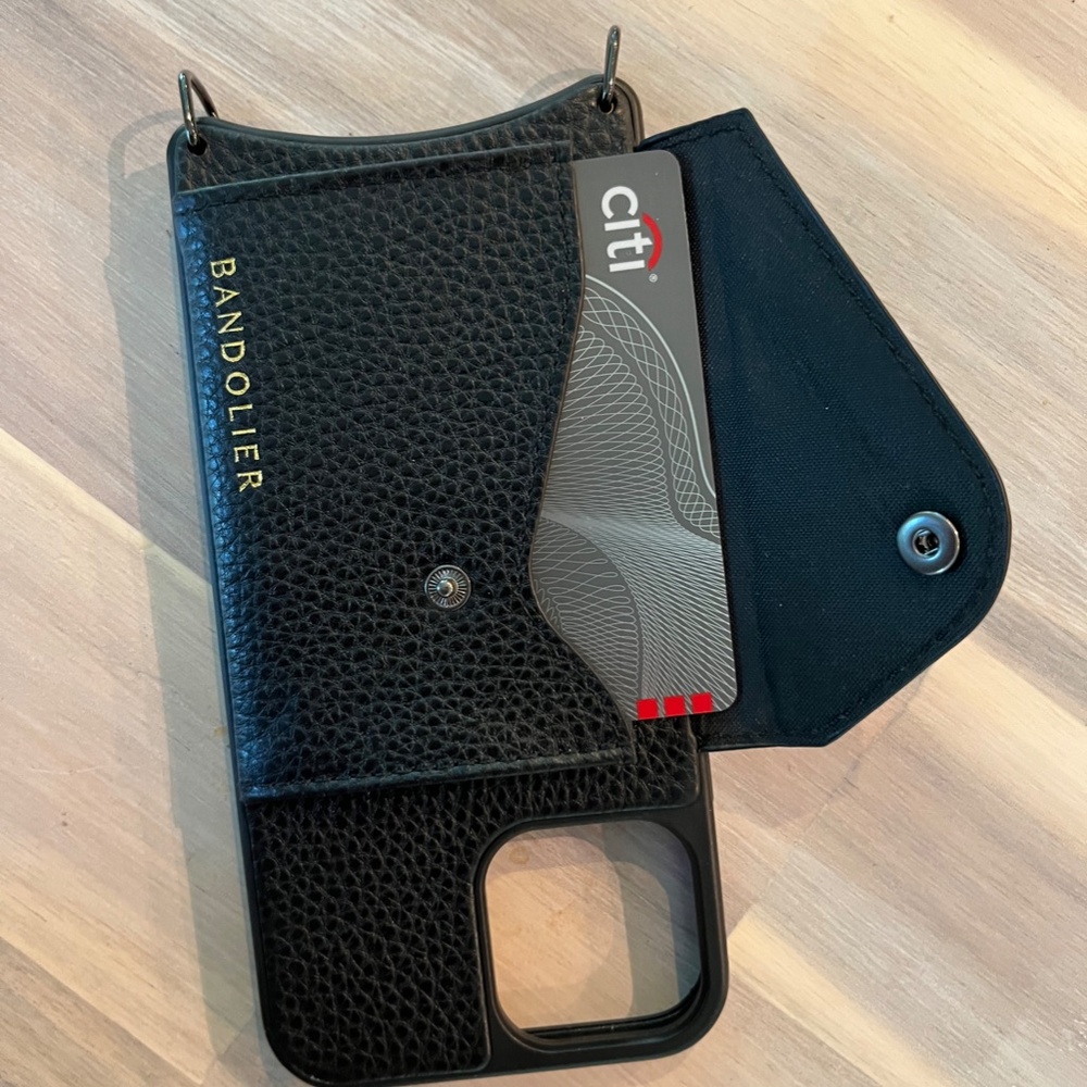 Hailey Side Slot Leather Bandolier Case Black/Pewter iPhone 12/12 Pro